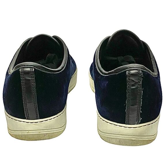 LANVIN Velvet Low Top Cap Toe Sneakers Men Size 11 Medium Navy Blue Pre-Owned - Picture 2 of 13